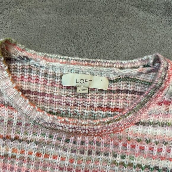 Loft Oversized Soft Fuzzy Crew Neck Sweater Pink Women's SMALL Boxy - Picture 2 of 5